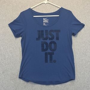 Nike Just Do It Womens Medium Blue Graphic Tee Athletic Tri-Blend Shirt